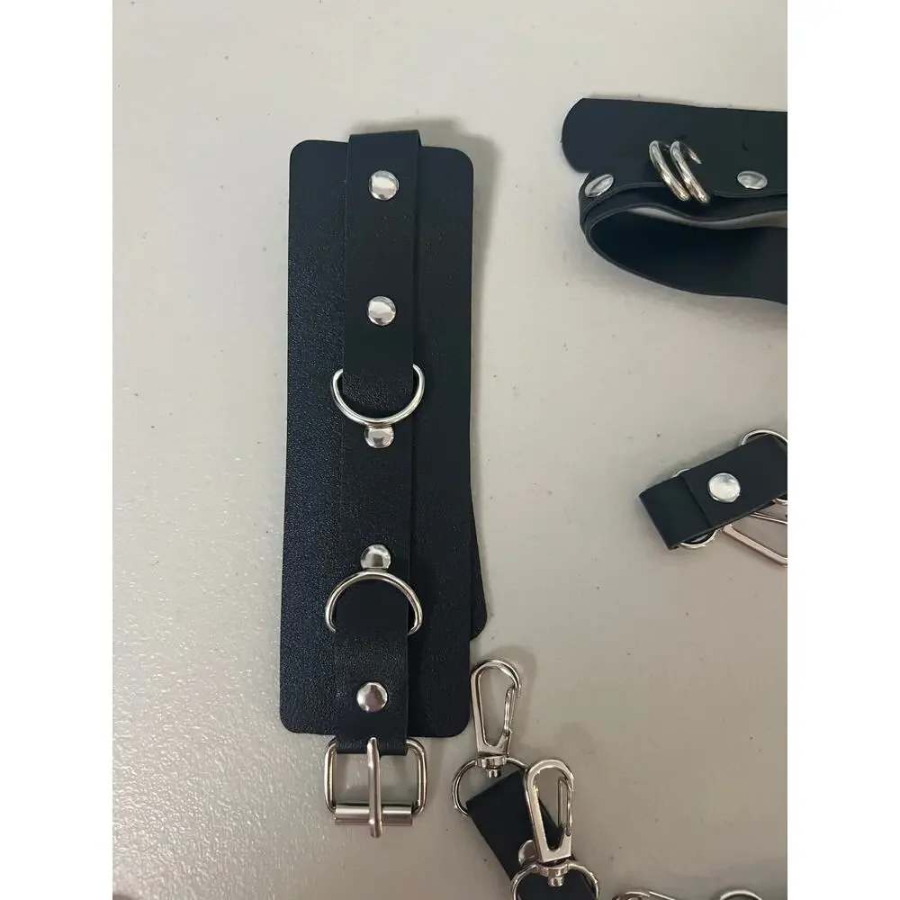 Punk Goth Adjustable Leather Collar to Cuff Restraint Set